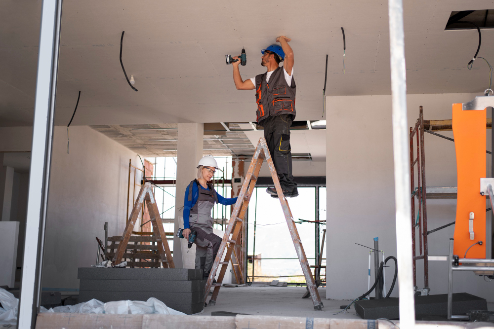 Trifecta technicians repairing office wiring
