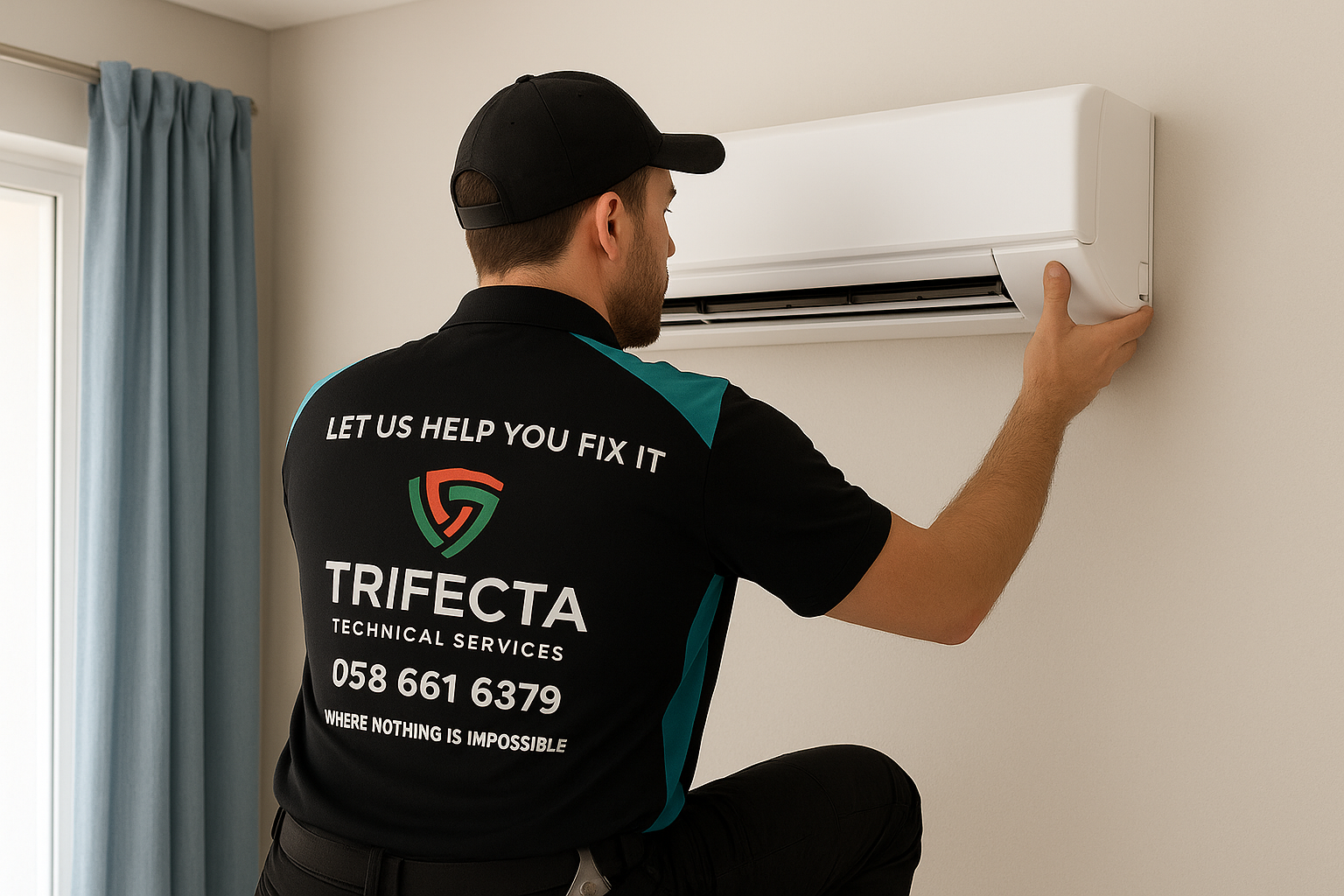 Professional AC technician repairing air conditioner in Dubai